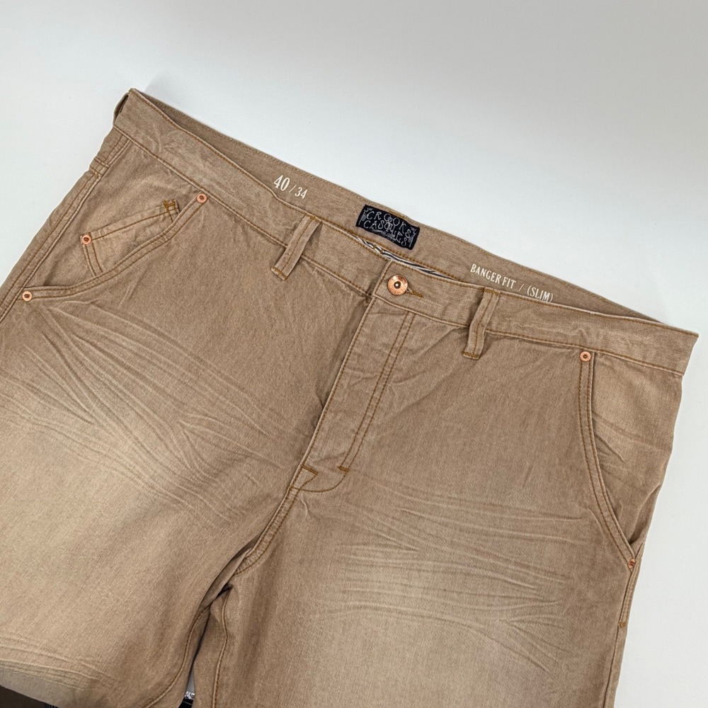 Crooks & Castles Jeans Banger Fit 40/34 Tan Brown Cotton Slim Streetwear Mens‎